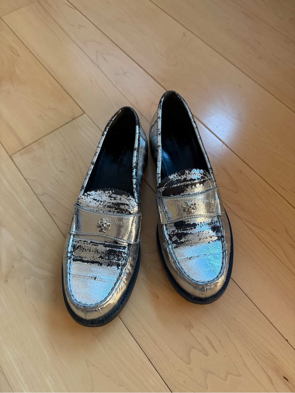 Tory Burch Metallic Silver Penny Loafers - Women's Silver Loafers